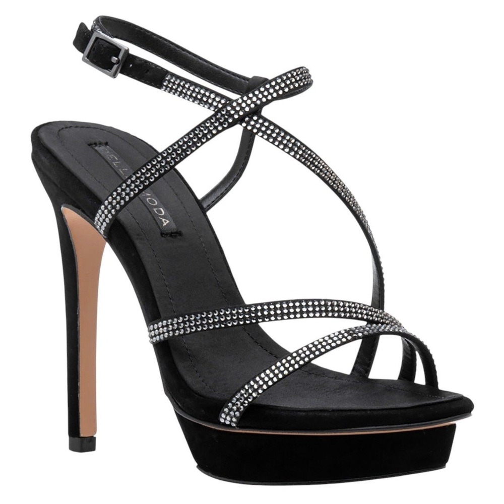 Pelle Moda Oyla Platform 7.5 Black Rhinestone Strappy Stiletto Sandals NWT $170